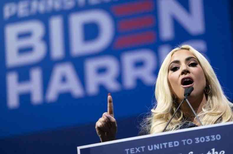 lady Gaga em evento de campanha de Joe Biden(foto: Drew Angerer/Getty Images/AFP)