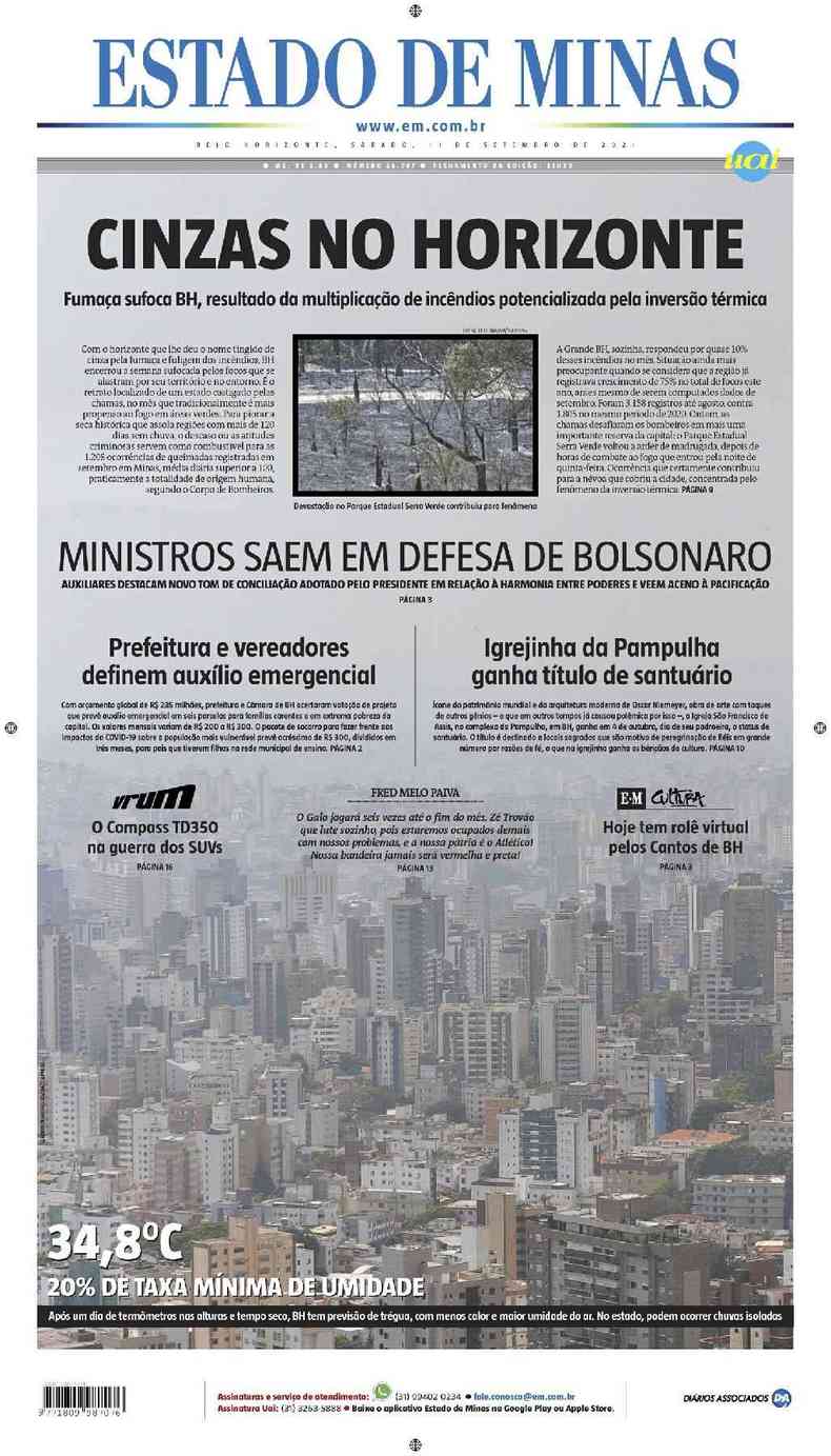 Confira a Capa do Jornal Estado de Minas do dia 11/09/2021