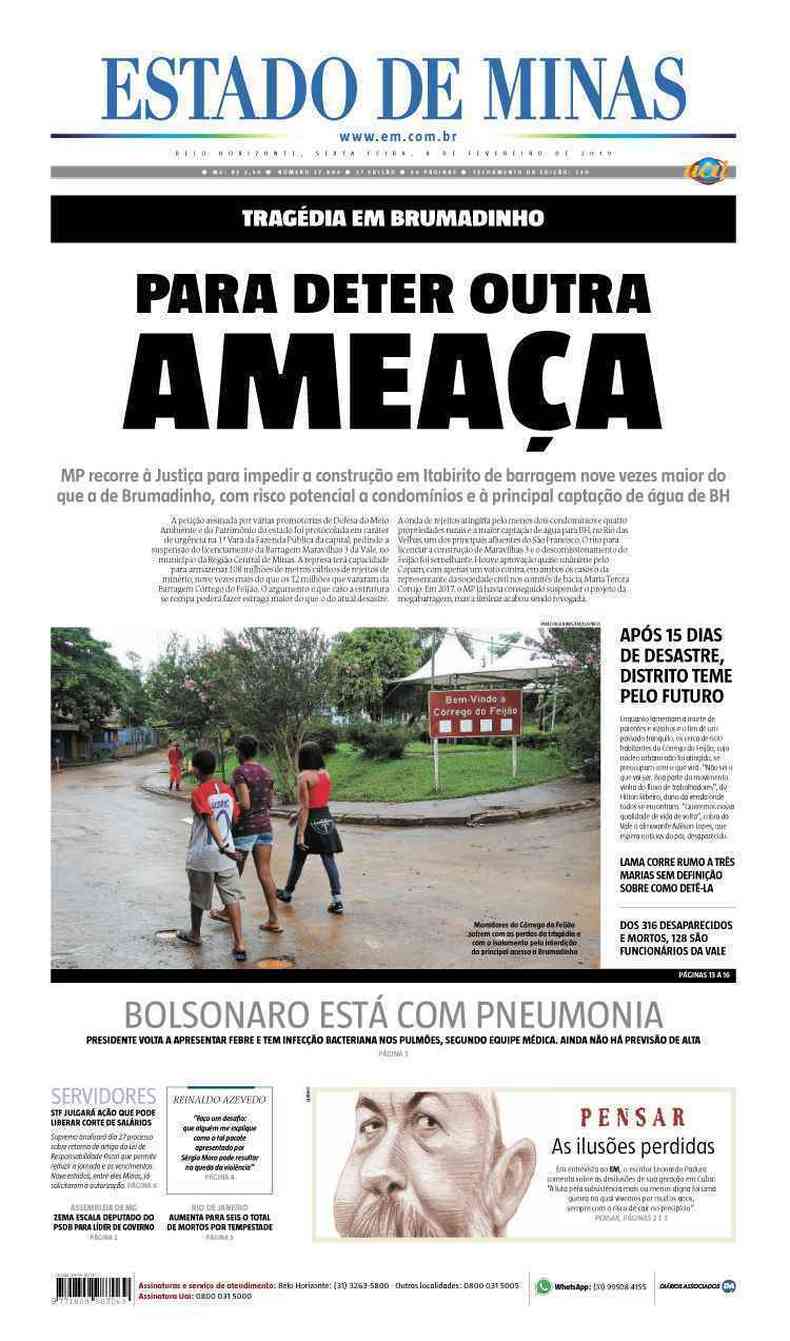 Confira a Capa do Jornal Estado de Minas do dia 08/02/2019(foto: Estado de Minas)