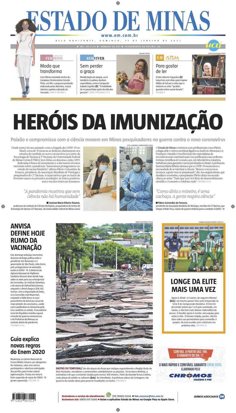 Confira a Capa do Jornal Estado de Minas do dia 17/01/2021(foto: Estado de Minas)
