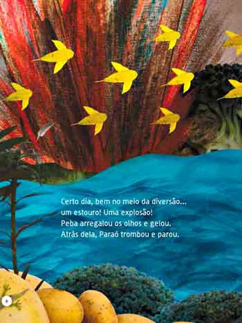 Página do livro infantil 'Paraó e Peba' na qual os peixes-protagonistas se dão conta de que há algo errado no rio