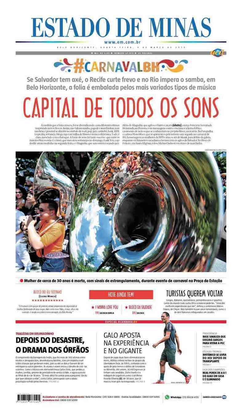 Confira a Capa do Jornal Estado de Minas do dia 06/03/2019(foto: Estado de Minas)