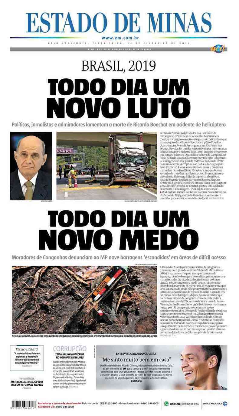 Confira a Capa do Jornal Estado de Minas do dia 12/02/2019(foto: Estado de Minas)