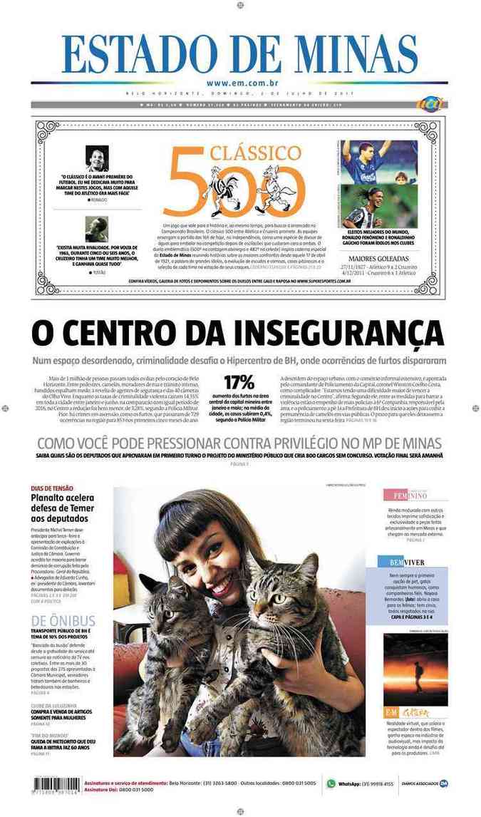 Confira a Capa do Jornal Estado de Minas do dia 02/07/2017