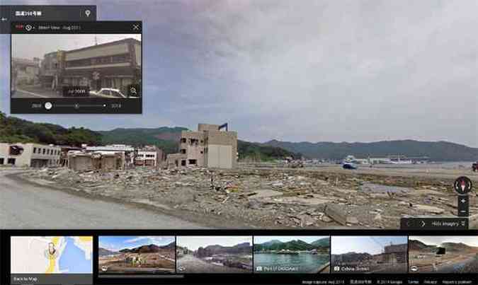 Destruio em Onagawa, no Japo, aps o terremoto de 2001. Clique na imagem para ver a reconstruo depois do terremoto e tsunami de 2011(foto: Reproduo/Google)