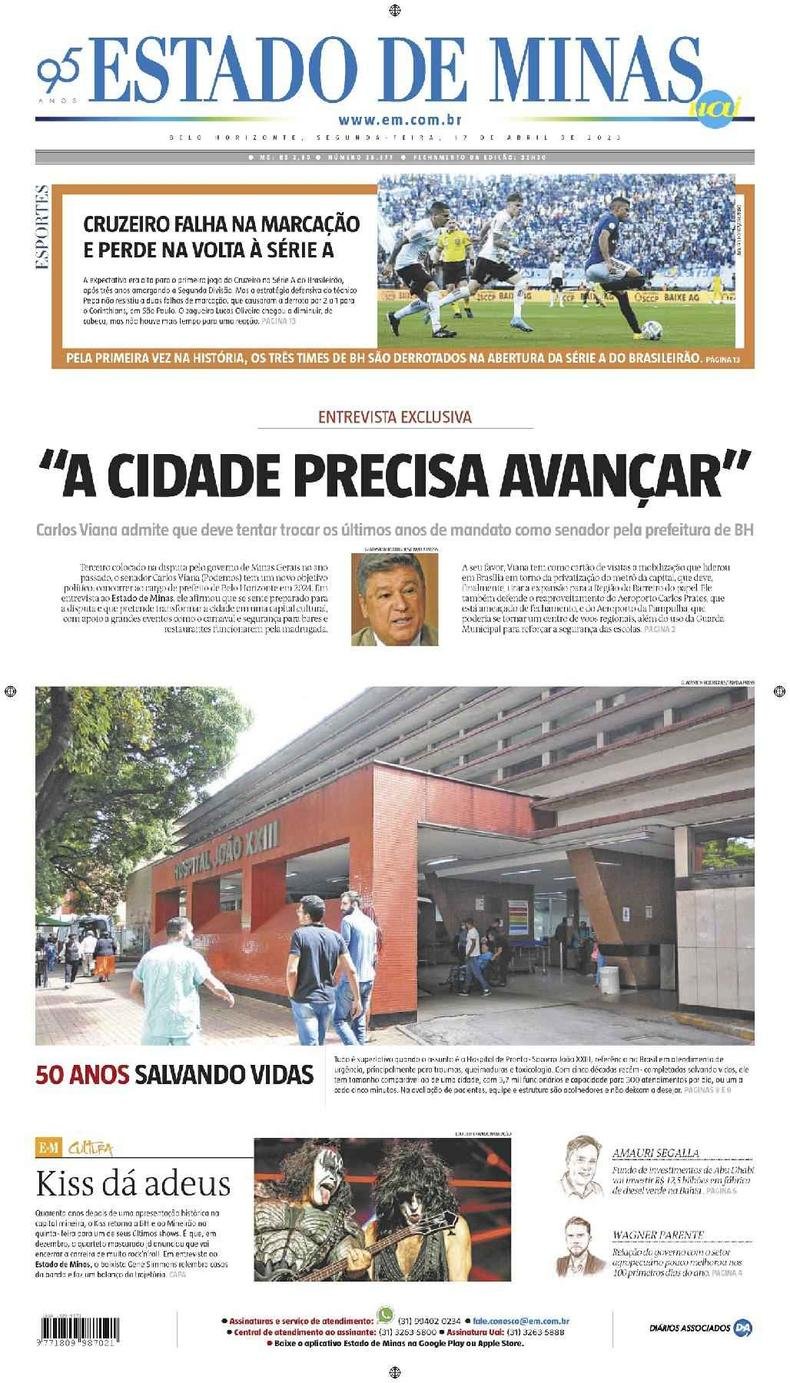 Confira a Capa do Jornal Estado de Minas do dia 17/04/2023