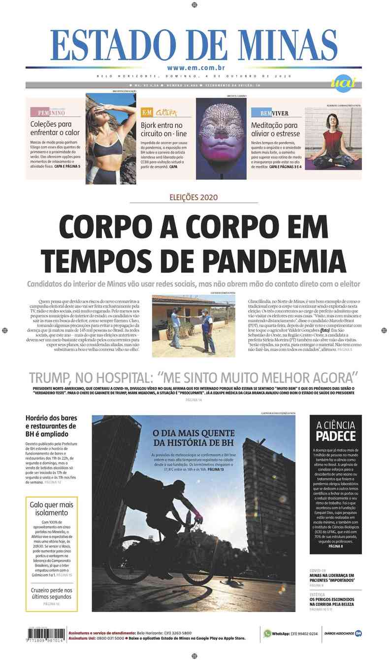 Confira a Capa do Jornal Estado de Minas do dia 04/10/2020(foto: Estado de Minas)