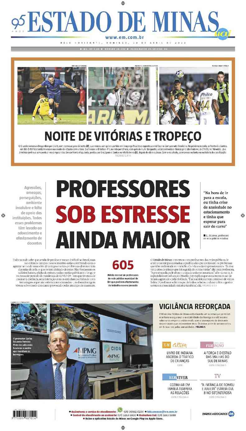 Confira a Capa do Jornal Estado de Minas do dia 30/04/2023