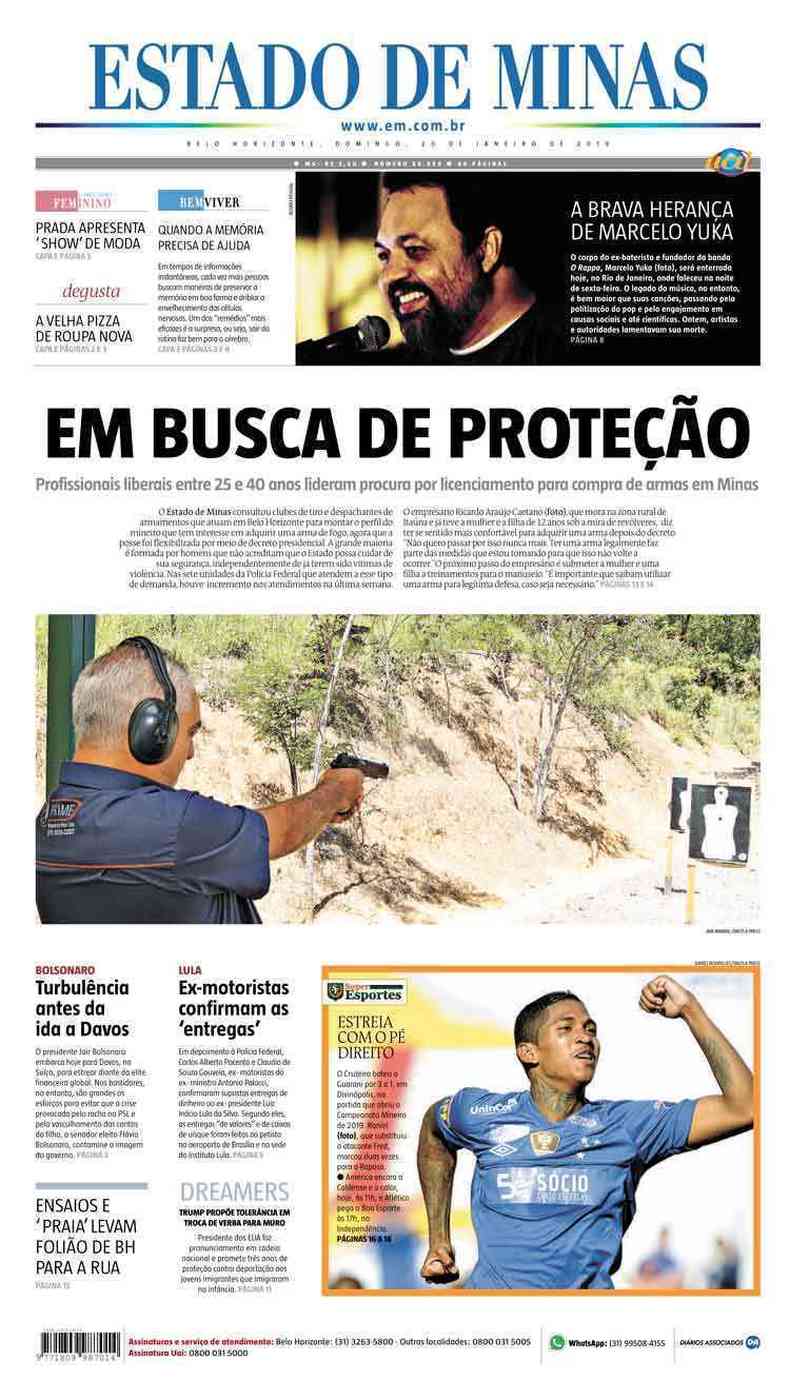 Confira a Capa do Jornal Estado de Minas do dia 20/01/2019(foto: Estado de Minas)
