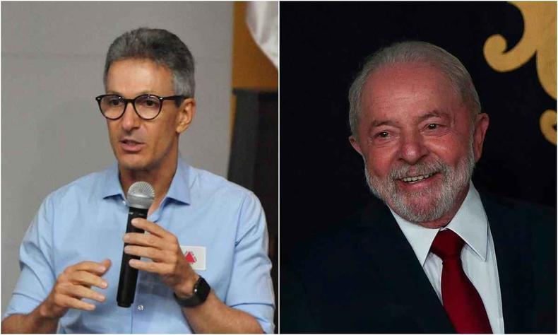 Montagem com Zema a esquerda e Lula a direita