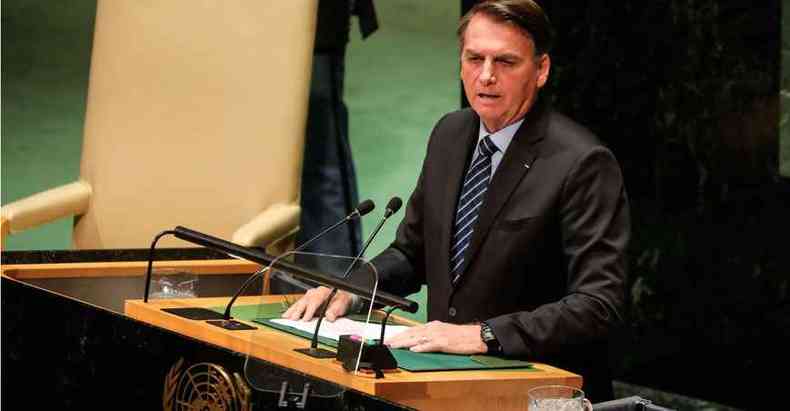 Bolsonaro no discurso de abertura da Assembleia Geral das Naes Unidas(foto: Ludovic MARIN/AFP)