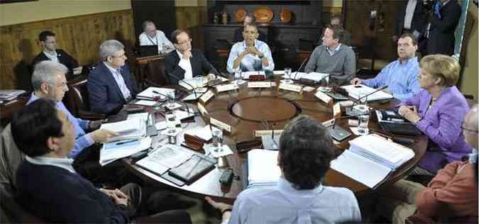 Obama em reunio dos lderes do G8(foto: MANDEL NGAN / AFP)