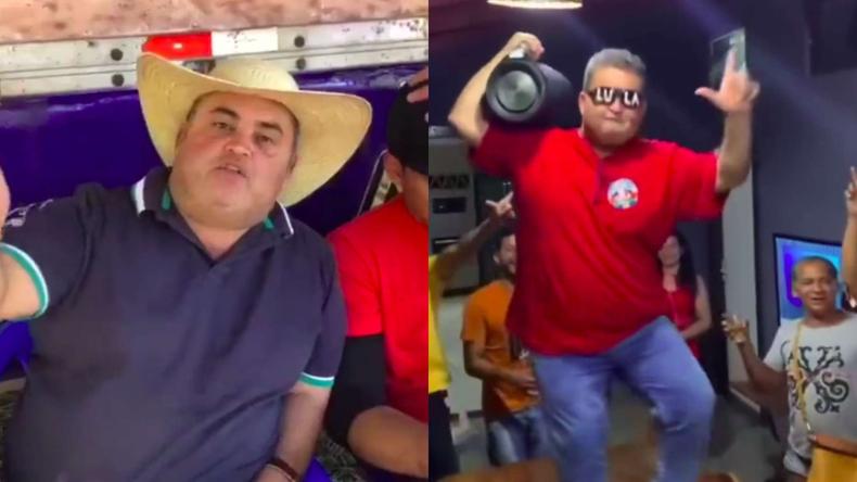 Montagem de Arthurzinho apostando e comemorando a vitria de Lula