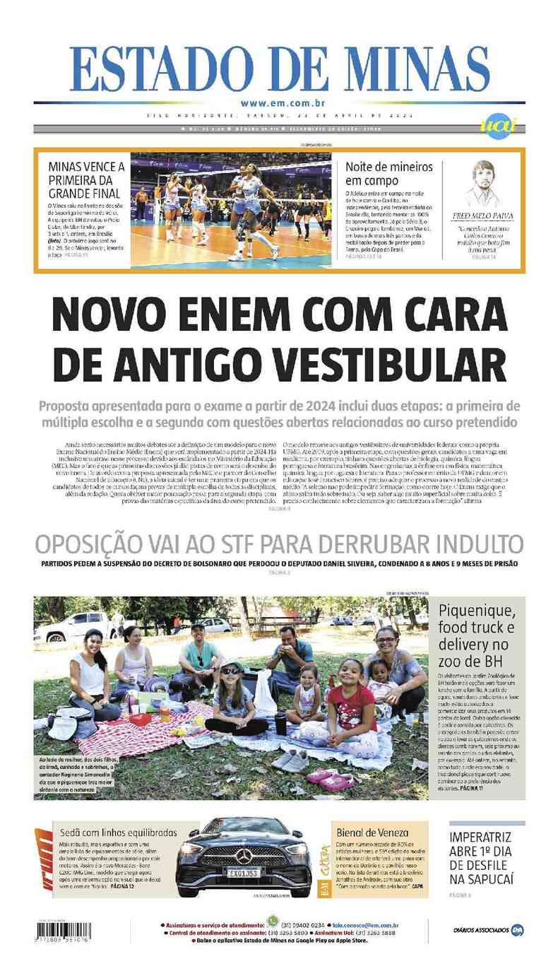 Confira a Capa do Jornal Estado de Minas do dia 23/04/2022