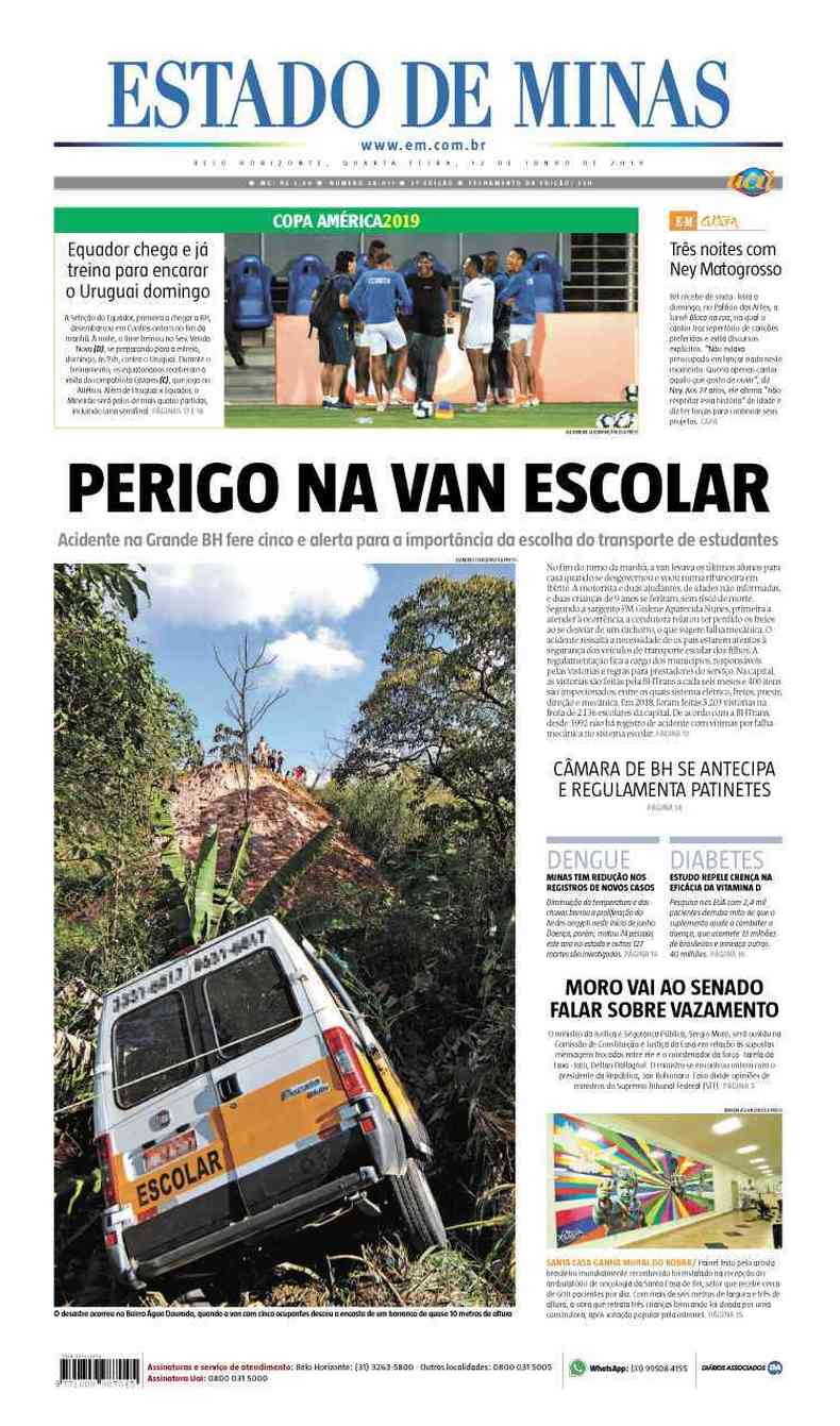 Confira a Capa do Jornal Estado de Minas do dia 12/06/2019(foto: Estado de Minas)