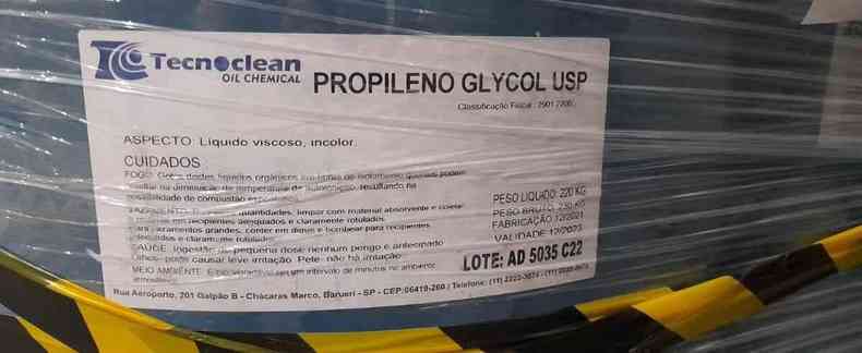 Galo de propilenoglicol vendido pela empresa Tecnoclean Industrial LTDA