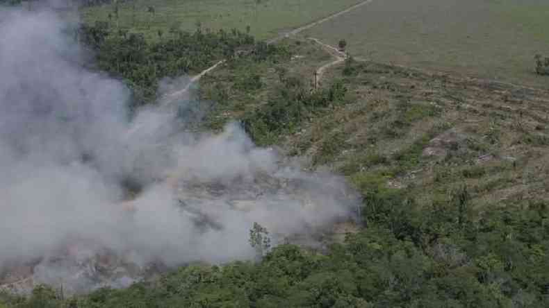 Queimada em Rondnia; ao desmatar um terreno, grileiros creem ter mais chance de poder regularizar a ocupao(foto: BBC)