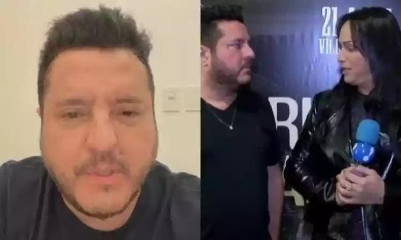 Montagem com uma foto do cantor Bruno e outra foto do momento em que ele constrange a reprter Lisa Gomes