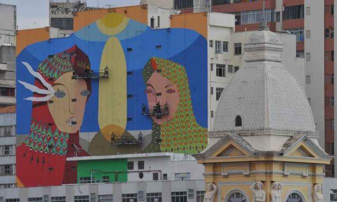 O mural de Priscila Amoni é o segundo mais alto do Brasil(foto: Jair Amaral/EM/D.A Press) O mural de Priscila Amoni é o segundo mais alto do Brasil(foto: Jair Amaral/EM/D.A Press)