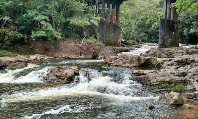 gua passando entre pedras em ambiente de cachoeira