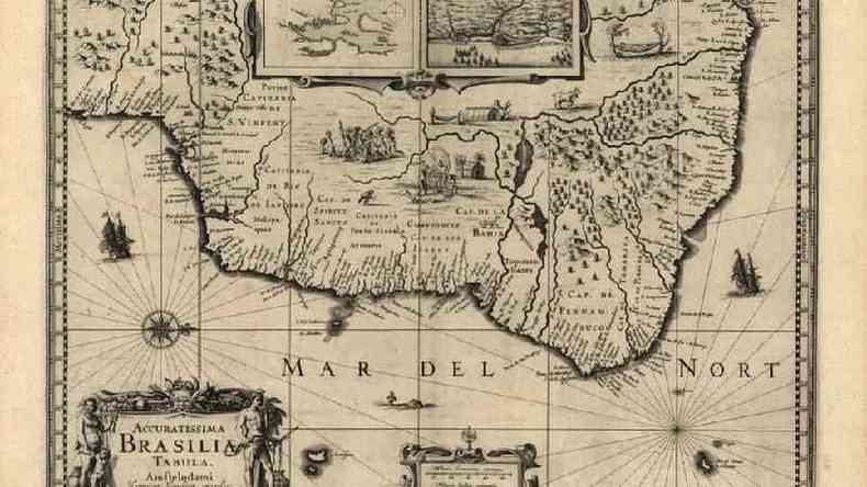 Mapa do Brasil mostra capitanias em 1630(foto: Biblioteca do Congresso dos EUA)