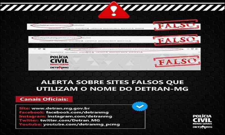 Detran-MG faz alerta contra sites falsos e apresenta endereo do nico site oficial e verdadeiro