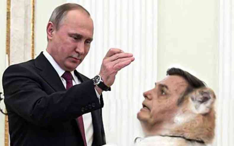 Putin alimenta cachorro com a cara de Bolsonaro