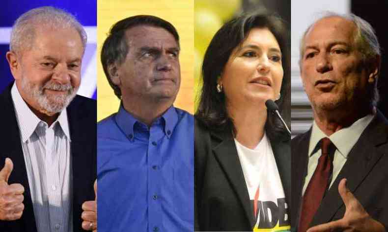 Montagem: Lula, Bolsonaro, Simone Tebet e Ciro Gomes