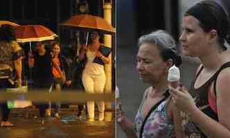 Belo-horizontinos lanaram mo da sombrinha para se proteger de chuva  noite, depois de apelar para o sorvete contra o calor da tarde(foto: Marcos Vieira/EM/DA Press - Juarez Rodrigues/EM/DA Press)