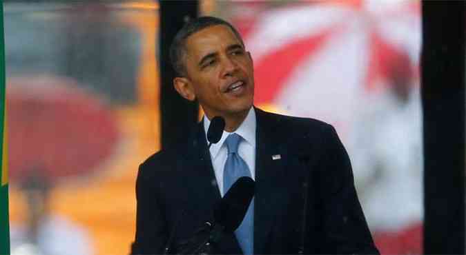 Obama durante discurso na cerimnia em homenagem a Mandela(foto: REUTERS/Kai Pfaffenbach )