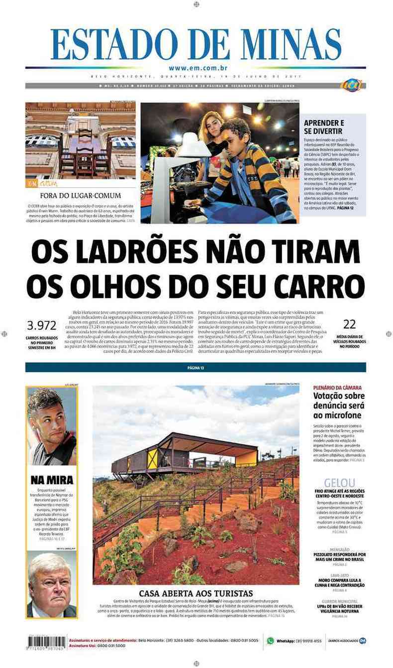 Confira a Capa do Jornal Estado de Minas do dia 19/07/2017