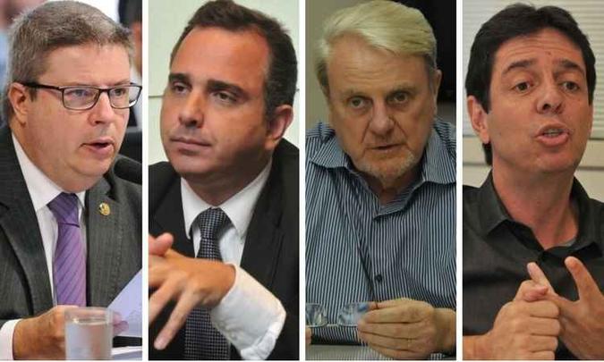 Anastasia, Rodrigo Pacheco, Lacerda e Dinis Pinheiro estão entre as opções dos partidos(foto: Montagem com fotos de Edilson Rodrigues, Túlio Santos e Jair Amaral) Anastasia, Rodrigo Pacheco, Lacerda e Dinis Pinheiro estão entre as opções dos partidos(foto: Montagem com fotos de Edilson Rodrigues, Túlio Santos e Jair Amaral)