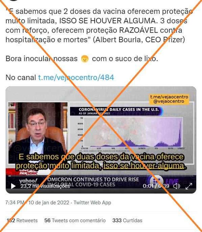 Captura de tela com x indicando que o contedo  falso 