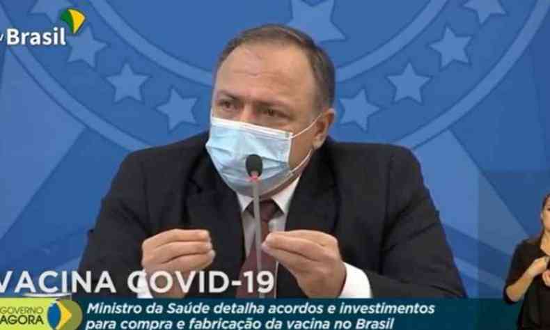 Eduardo Pazuello informou que existe um acordo para incorporar a tecnologia da AstraZeneca e produzir a vacina no Brasil(foto: Tv Brasil/Reproduo)