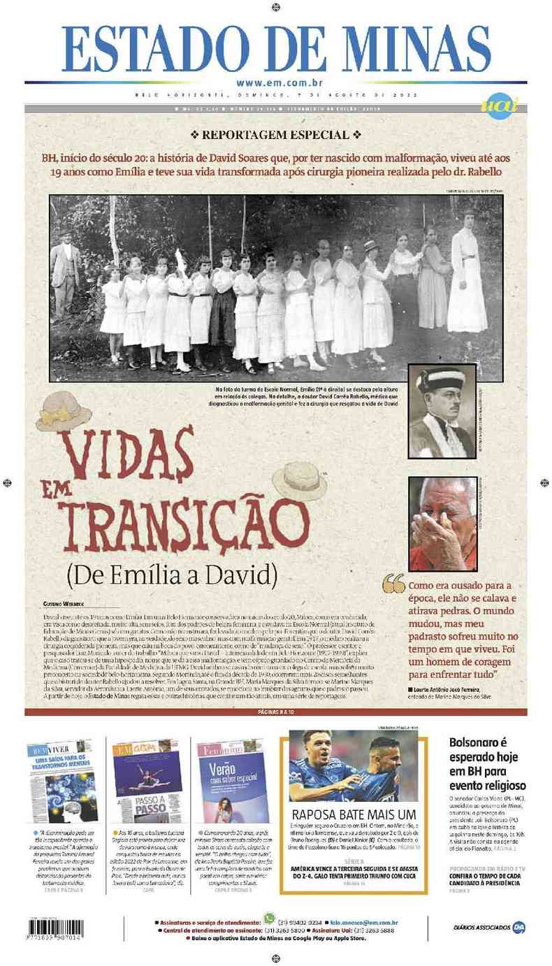 Confira a Capa do Jornal Estado de Minas do dia 07/08/2022