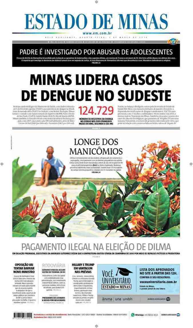 Confira a Capa do Jornal Estado de Minas do dia 02/03/2016