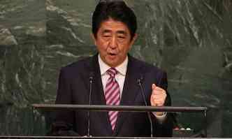 Shinzo Abe discursou durante assembleia da ONU, em Nova York(foto: JOHN MOORE / GETTY IMAGES NORTH AMERICA / AFP)