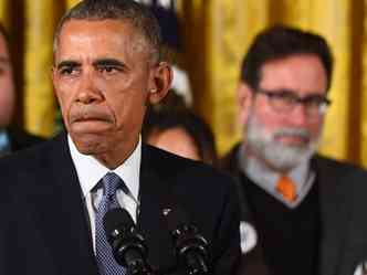 O presidente dos EUA, Barack Obama, durante cerimnia na Casa Branca sobre as medidas que a administrao est tomando para reduzir a violncia armada (foto: AFP PHOTO/JIM WATSON )