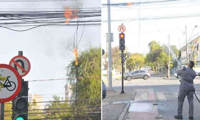 Fogo foi apagado pelos bombeiros, que deixaram o local por volta das 15h(foto: Marcos Vieira/EM/DA Press)