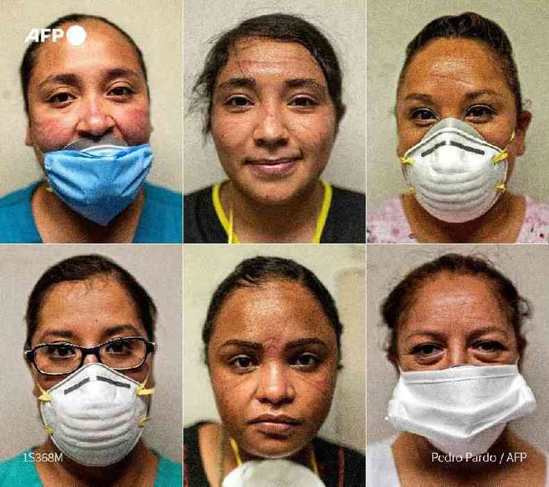Profissionais da sade posam para fotos aps dia de trabalho durante a pandemia de COVID-19 em Atizapan, Mxico, nesta combinao feita em 22 de maio de 2020