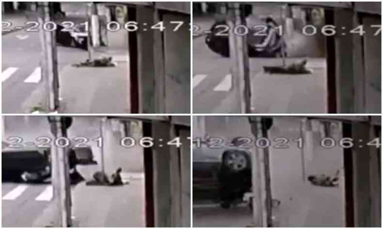 Homem escapa de ser atropelado por carro desgovernado por um triz