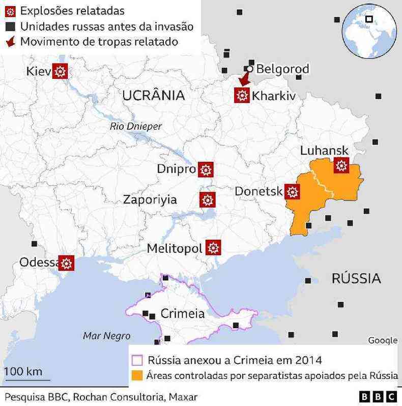 Mapa mostrando o ataque no leste