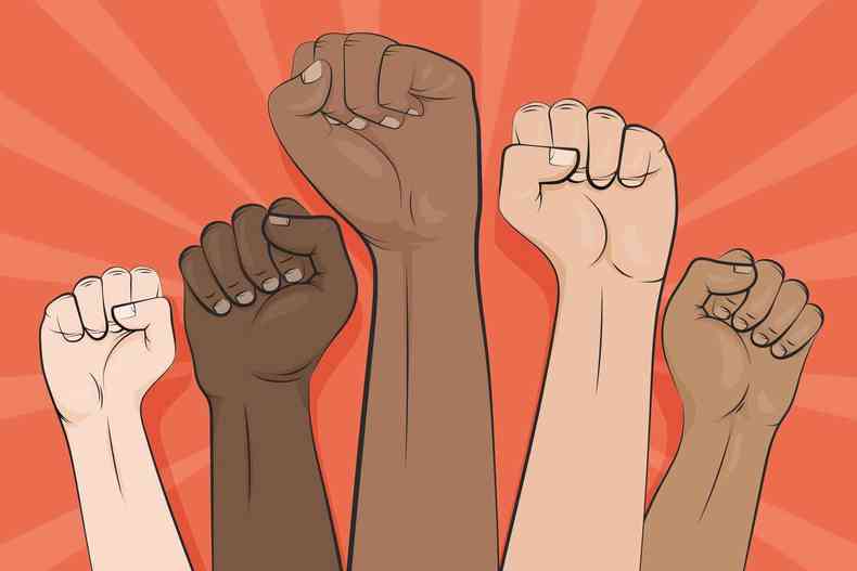 Imagem de punhos erguidos contra o racismo