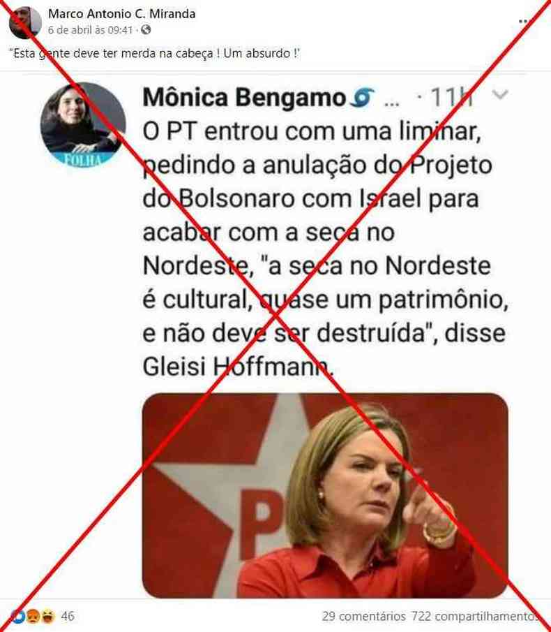 Captura de tela feita em 8 de abril de 2021 de uma publicao no Facebook