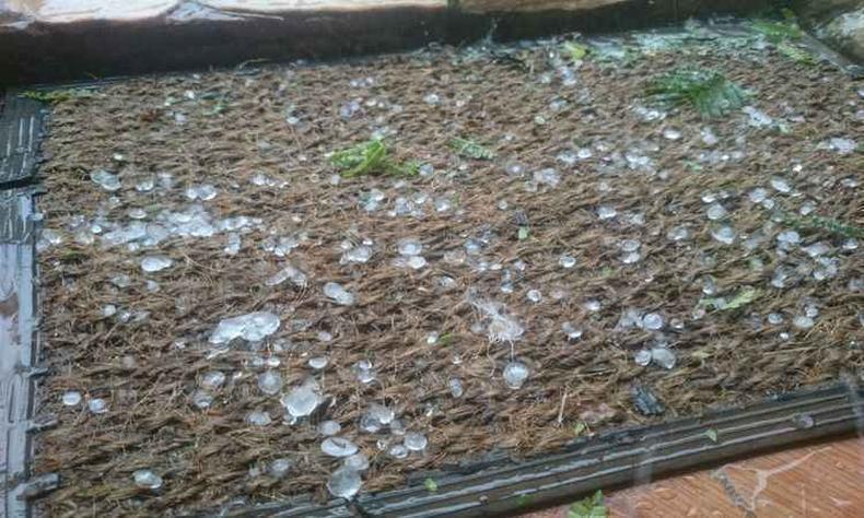 Pedras de granizo caem em residncia na regio do Bairro So Joo Batista, em Venda Nova(foto: Ricardo Vasconcelos/ Divulgao )