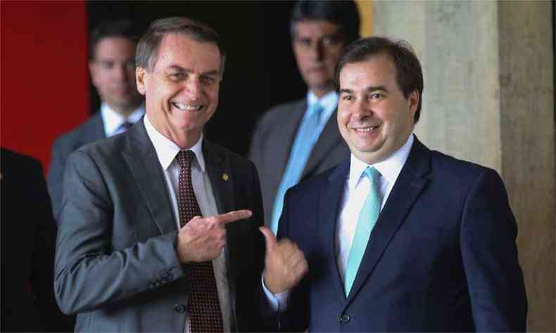 Presidente Jair Bolsonaro (PSL) e o deputado Rodrigo Maia (DEM), que quer ser reeleito presidente da Cmara(foto: Antonio Cruz/ Agncia Brasil )