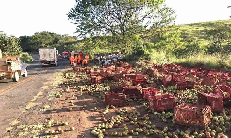 Carga de tomates ficou espalhada s margens da MGC-354 