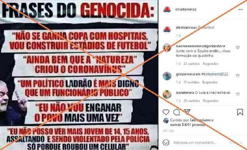 Captura de tela feita em 25 de maio de 2021 de uma publicao no Instagram