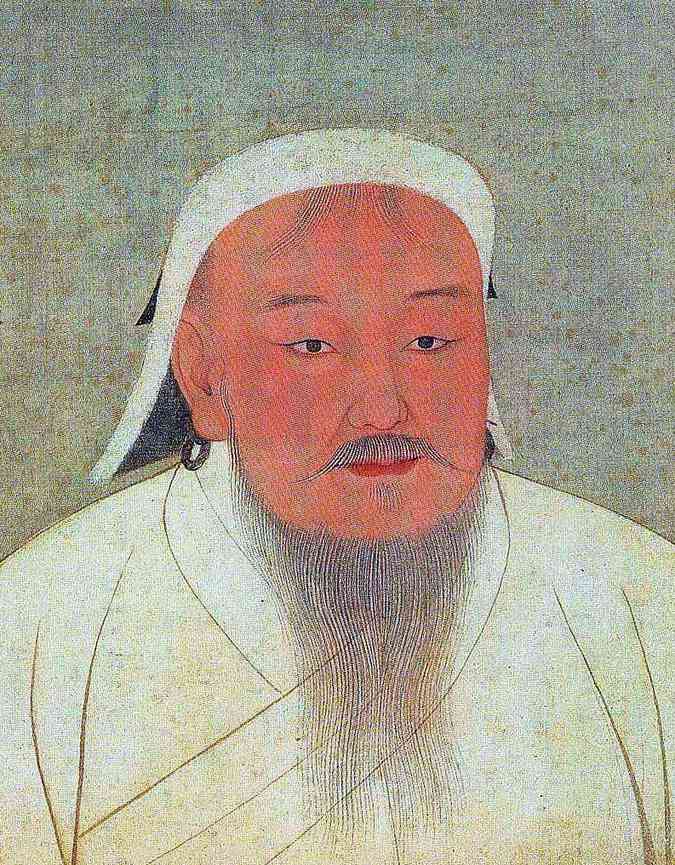 Raro retrato de Gngis Khan pintado em seda... Imagem registrada no lbum da dinastia Yuan.(foto: National Palace Museum in Taipei - Domnio Pblico.)