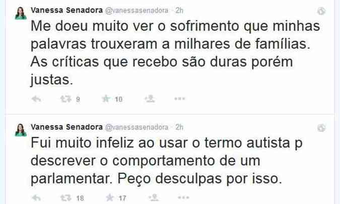 Senadora usou o Twitter para se desculpar pelo comentrio(foto: Reproduo/Twitter)